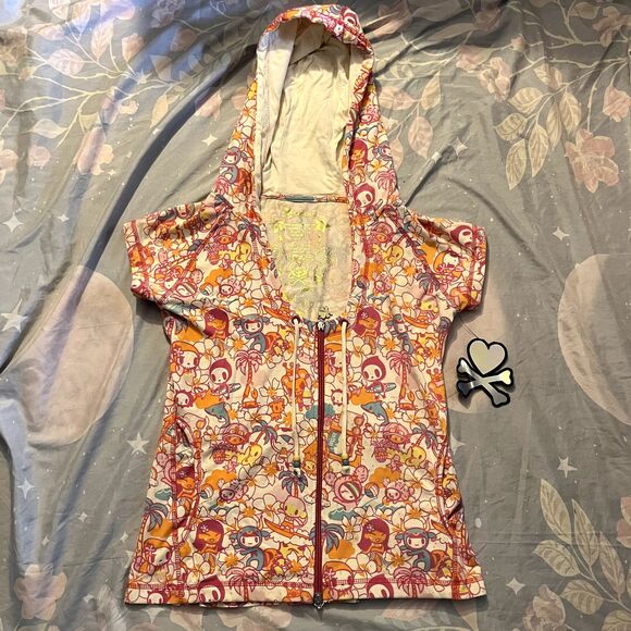 tokidoki Paradise Beach Hoodie Women’s Large Full Zip Short Sleeve Rare Graphic - Picture 3 of 16